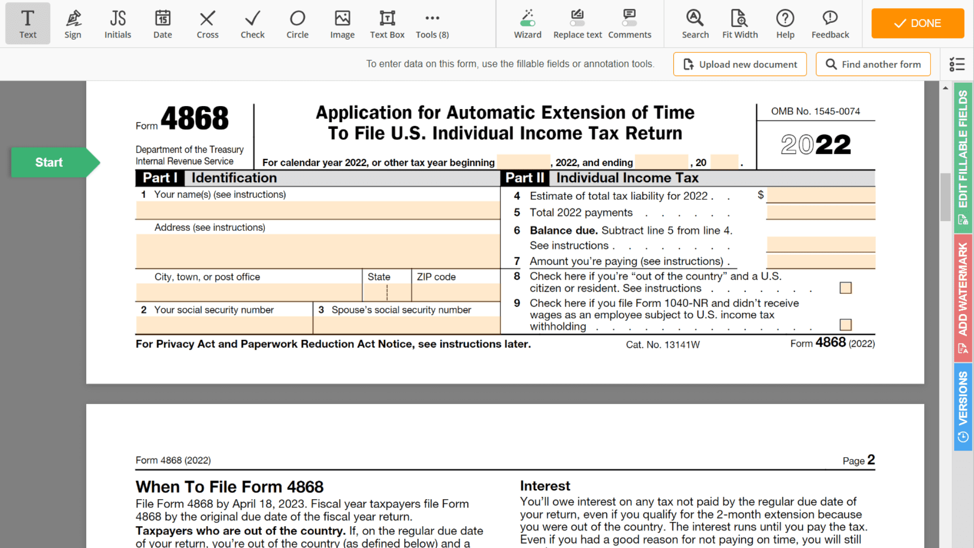 IRS 4868 Form Printable 📝 Get Tax Extension Form 4868 for 2022 Online